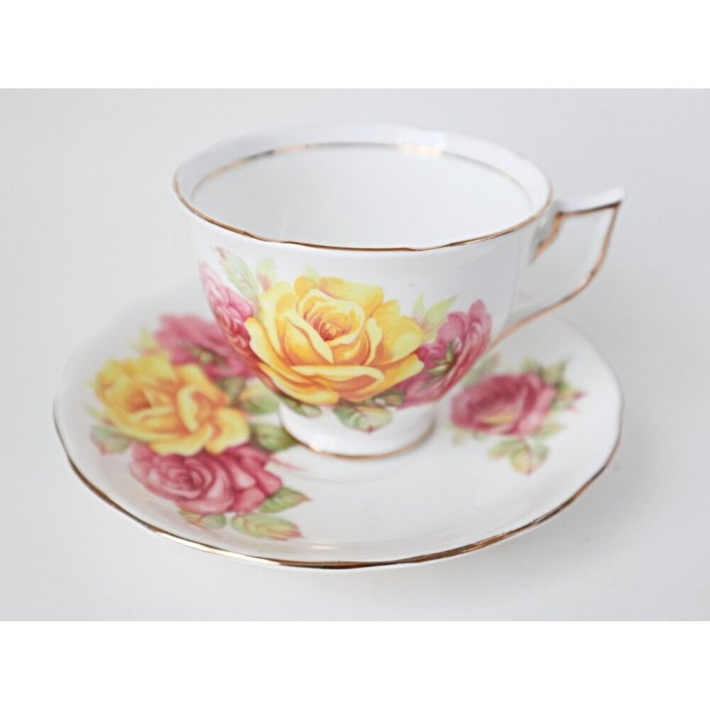 Vintage Crown Sussex Pink Rose Teacup and Saucer Bone China England